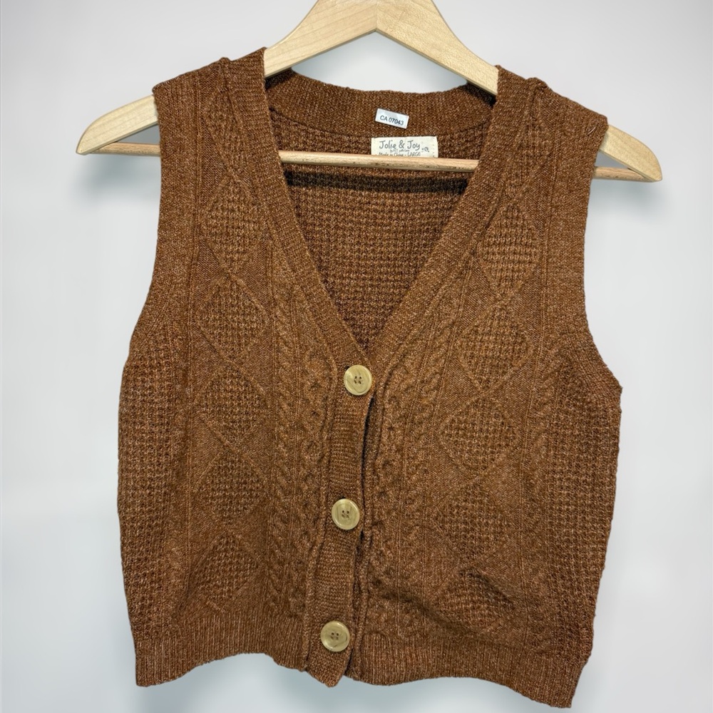 Jolie & Joy Brown cable Knit Cardigan Vest